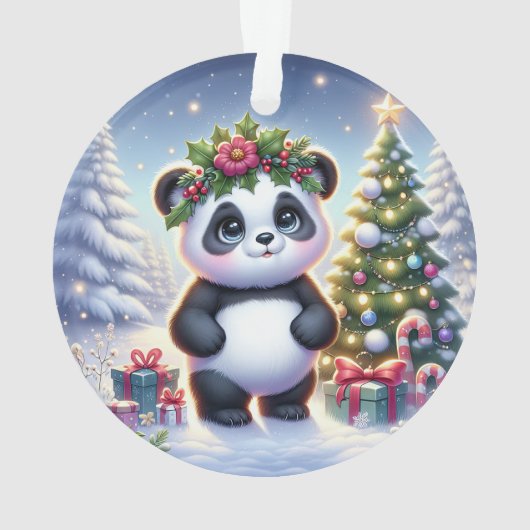  Panda with Holly Crown & Candy Canes Ornament (achterkant)