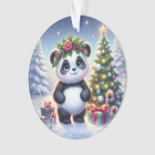 Panda with Holly Crown & Candy Canes Ornament (voorkant)