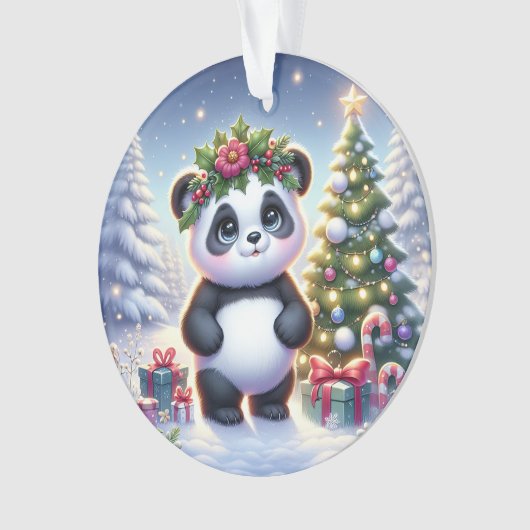  Panda with Holly Crown & Candy Canes Ornament (voorkant)