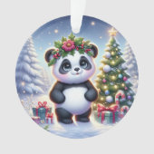  Panda with Holly Crown & Candy Canes Ornament (voorkant)
