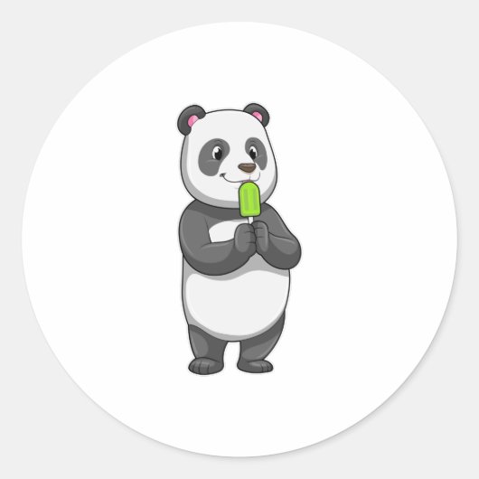 Panda with Popsicle Ronde Sticker (Voorkant)