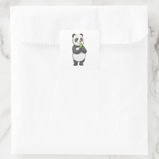 Panda with Popsicle Vierkante Sticker (Tas)