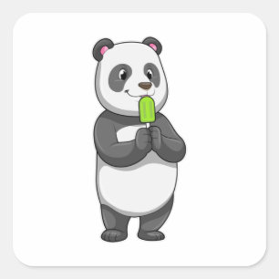 Panda with Popsicle Vierkante Sticker