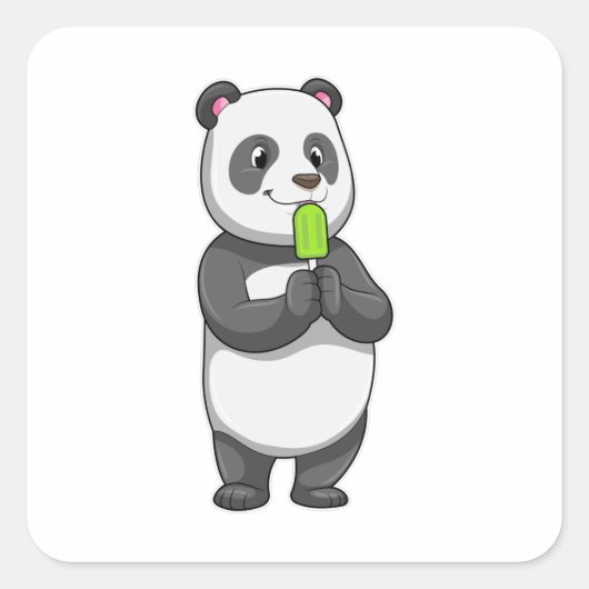 Panda with Popsicle Vierkante Sticker (Voorkant)