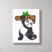 Panda with Wood at Strength training Canvas Afdruk (Voorkant)