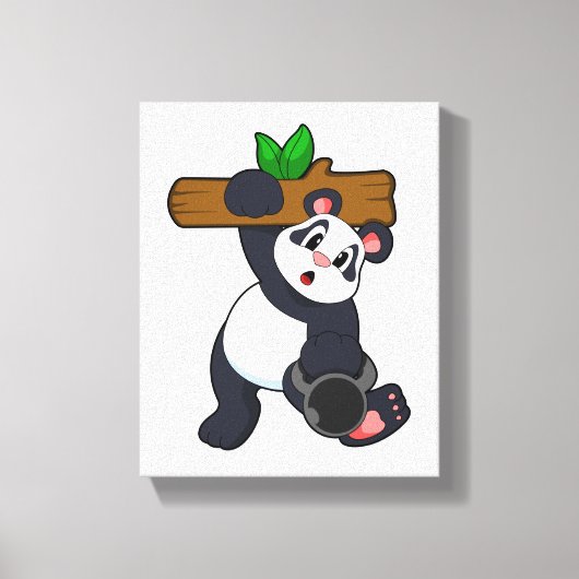 Panda with Wood at Strength training Canvas Afdruk (Voorkant)