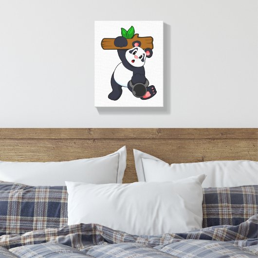 Panda with Wood at Strength training Canvas Afdruk (Insitu (Slaapkamer))
