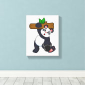 Panda with Wood at Strength training Canvas Afdruk (Insitu (Houten vloer))