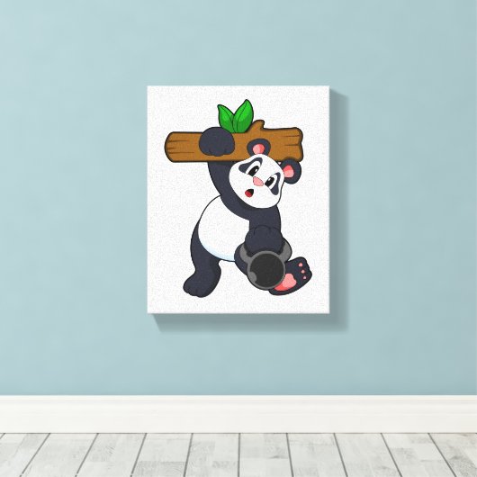 Panda with Wood at Strength training Canvas Afdruk (Insitu (Houten vloer))