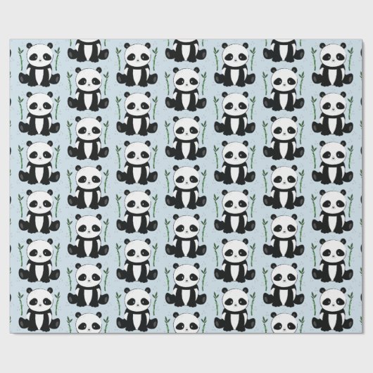 Panda Zitten met Bamboe Pattern Blue Cadeaupapier (Vlak)