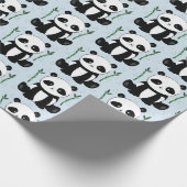 Panda Zitten met Bamboe Pattern Blue Cadeaupapier (Hoek)