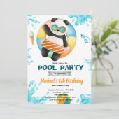 Panda zwembadfeest verjaardagsuitnodiging kaart (Staand voorkant)