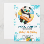 Panda zwembadfeest verjaardagsuitnodiging kaart (Voorkant / Achterkant)
