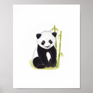 Pandabak en waterverf-schilderijen van bamboe poster