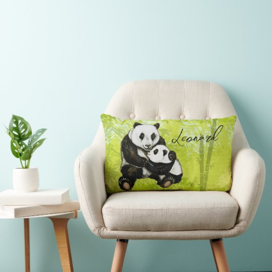 Pandabär Mutter mit Kind - handgemalt | Kissen Kussen (Stoel)