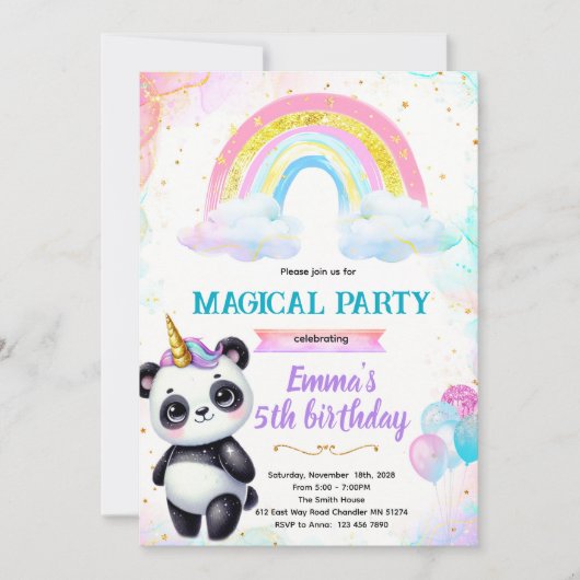 Pandacorn verjaardagsfeest uitnodiging (Voorkant)
