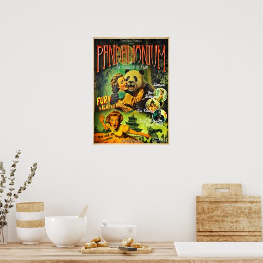 Pandamonium Funny Panda retro horror film poster (Keuken)