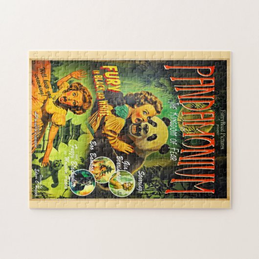 Pandamonium Funny Panda retro horror film poster Legpuzzel (Horizontaal)