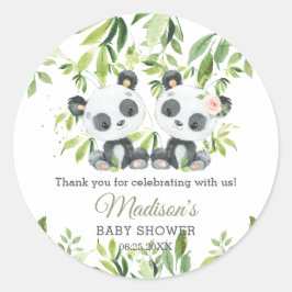 Pandas Bamboe Groen Twin Boy Meisje Baby shower Ronde Sticker