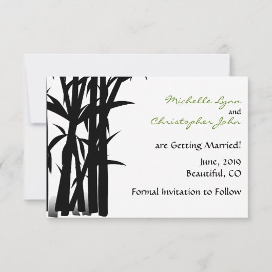 Panda's en Bamboe Bruiloft Save the Date (Achterkant)