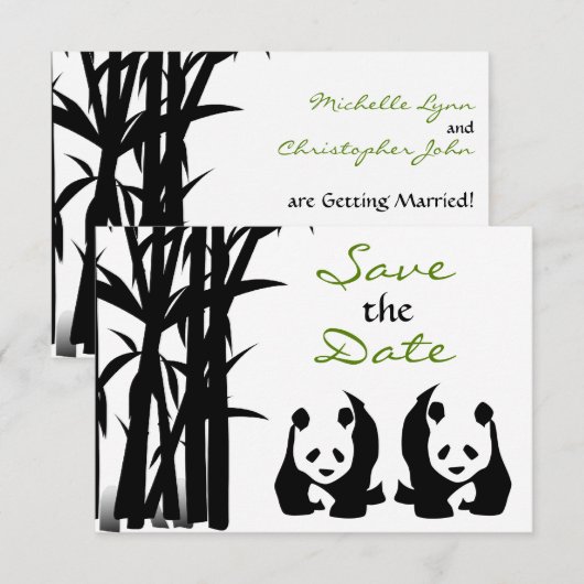 Panda's en Bamboe Bruiloft Save the Date (Voorkant / Achterkant)