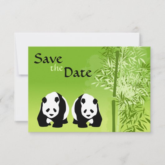 Panda's en Bamboe Bruiloft Save the Date Kaart (Voorkant)