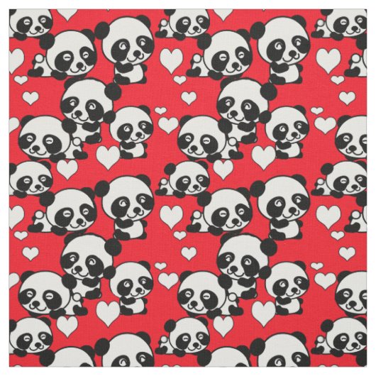 Pandas en Hearts Valentijn Fabric Stof (Swatch)