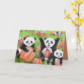Panda's en pompoenen Herfst Wenskaart Kaart (Gele Bloem)