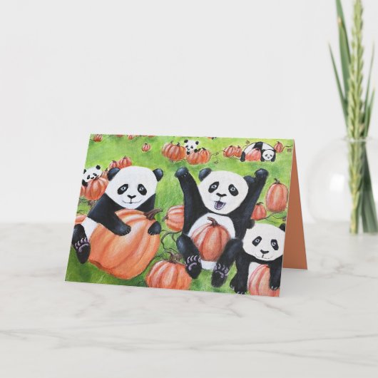 Panda's en pompoenen Herfst Wenskaart Kaart (Voorkant)