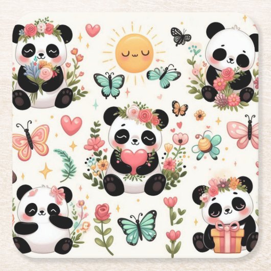 Panda's Garden of Love Paper Onderzetter (Voorkant)