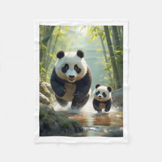 Panda's hardlopen door rivier zachte fleece deken (Voorkant)