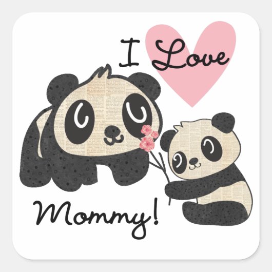 Panda's I de Mama van de Liefde Vierkante Sticker (Voorkant)