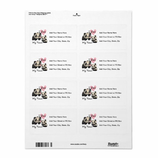 Panda's I houden van Mijn Nana Etiket (Full Sheet)