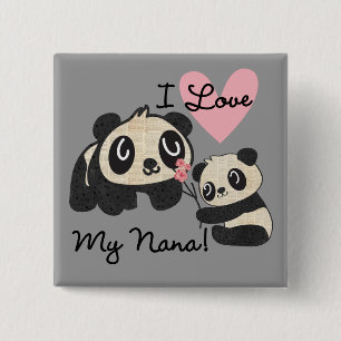 Panda's I houden van Mijn Nana Vierkante Button 5,1 Cm