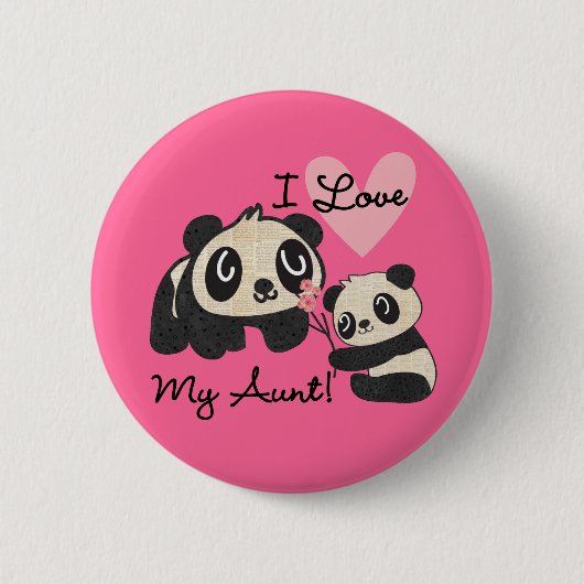 Panda's I houden van Mijn Tante Ronde Button 5,7 Cm (Voorkant)