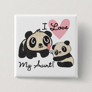 Panda's I houden van Mijn Tante Vierkante Button 5,1 Cm