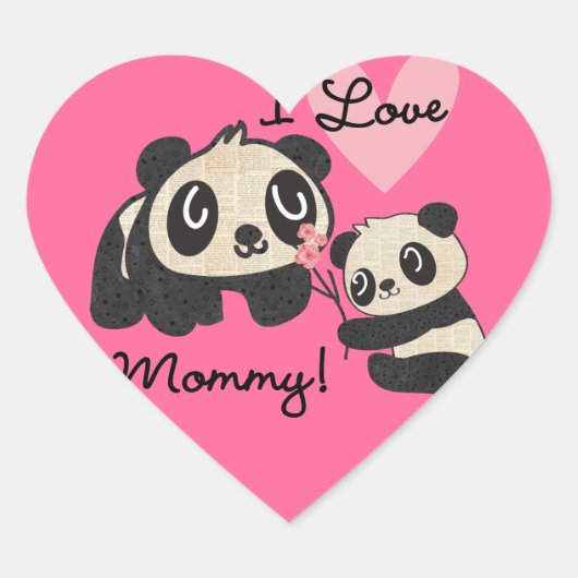 Pandas I Love mama Hart Sticker (Voorkant)