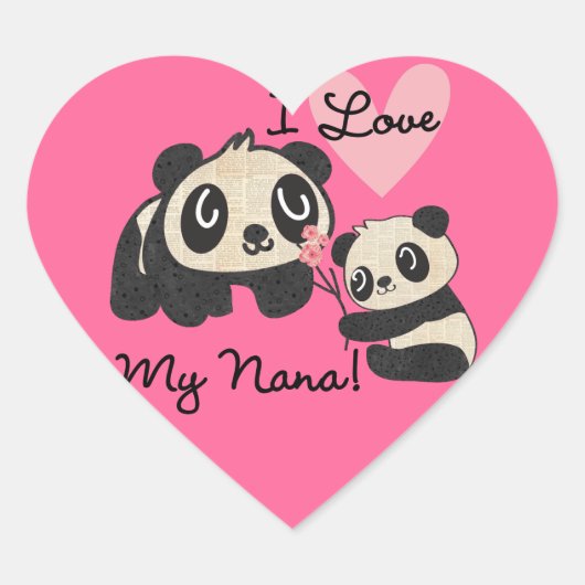 Pandas I Love My Nana Hart Sticker (Voorkant)
