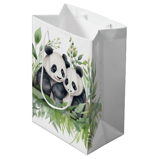 Panda's in bamboebladeren medium cadeauzakje (Voorkant Gekanteld)