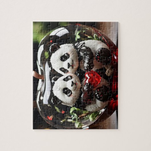 Panda's in een glazen hart legpuzzel (Verticaal)