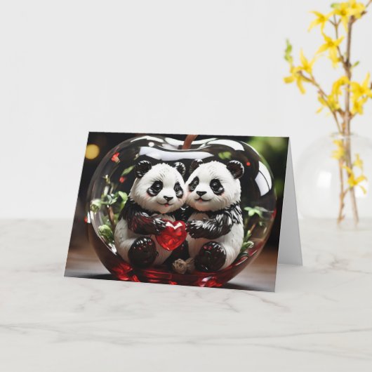 Panda's in glazen hart kaart (Gele Bloem)