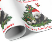 Panda's kerst vieren  cadeaupapier (Rol Hoek)