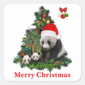 Panda's kerst vieren  vierkante sticker (Voorkant)