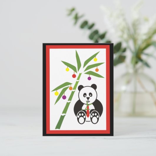 Panda's kerstmaaltijd! feestdagenkaart (Staand voorkant)