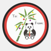 Panda's kerstmaaltijd! ronde sticker (Voorkant)