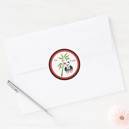 Panda's kerstmaaltijd! ronde sticker (Envelop)