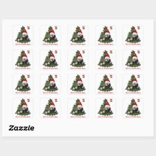 Panda's kerstmis vieren vierkante sticker
