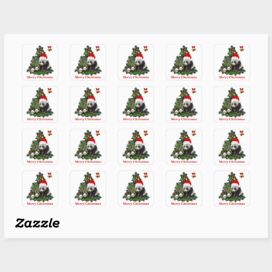 Panda's kerstmis vieren vierkante sticker (Vel)