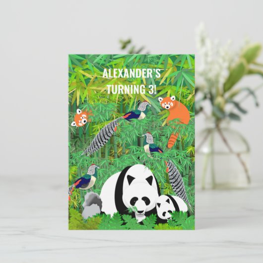 Pandas Lady Amherstfazanten Rode Pandas Bamboe Kaart (Staand voorkant)