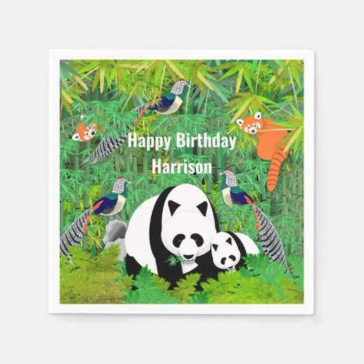 Pandas Lady Amherst's Pheasants Red Pandas Bamboo Servet (Voorkant)